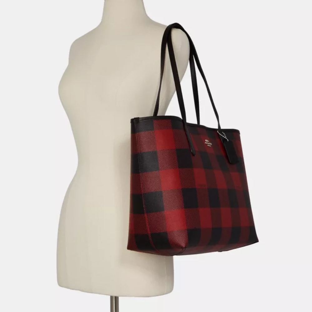 Coach City Tote Bag With Buffalo Plaid Print, 7271 - Picture 2 of 15